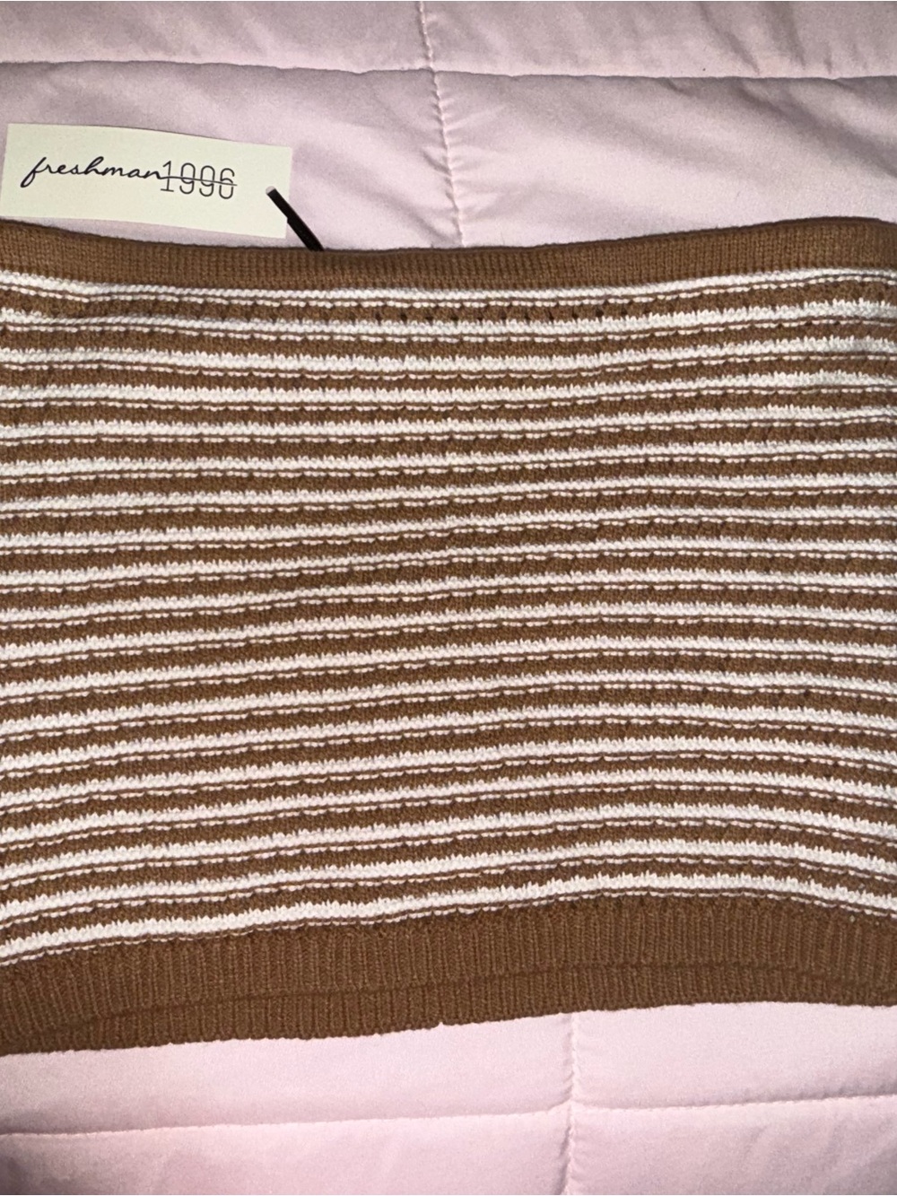 Freshman Brown and White Striped Off‑the‑Shoulder Sweater